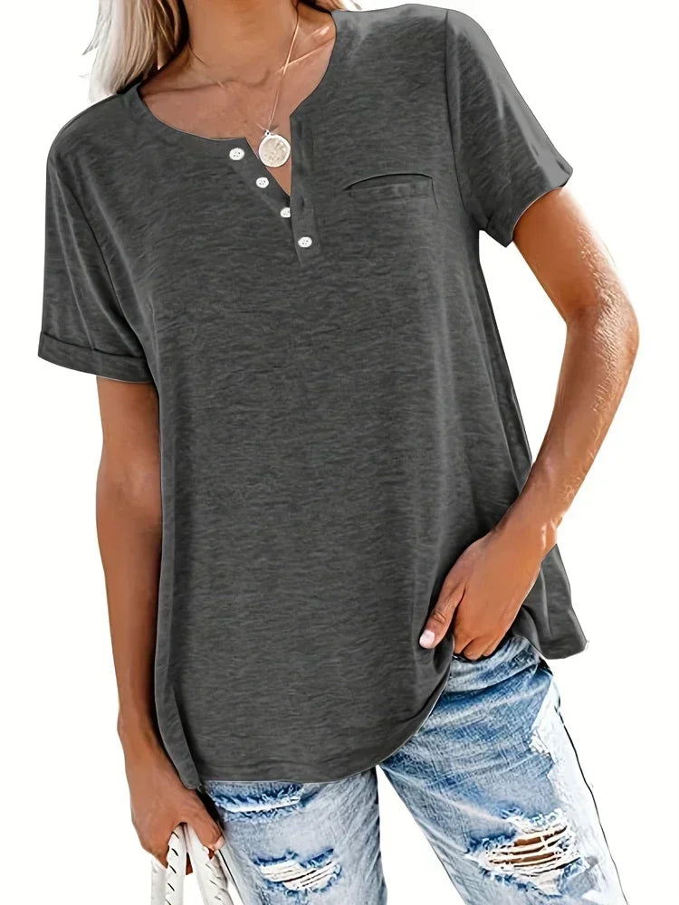 Plus Size 1XL-8XL Women's Loose Tops Ladies Casual V-neck Short Sleeve Pocket T-shirt Spring and Summer New Style