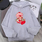 Cartoon Strawberry Women Hoodies Strawberry shortcake Hoodies Tops Long Sleeve Pockets Fashion Hooded Sweatshirts