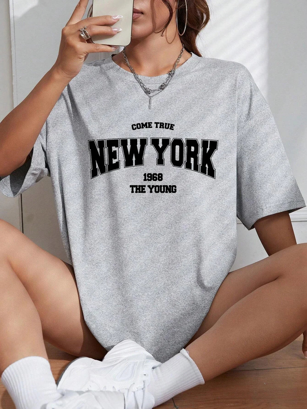 When 1968 The New York Is Young  Woman Tshirts Creativity Streettshirt Individual Casual Clothes Plus Size Aesthetic Clothes
