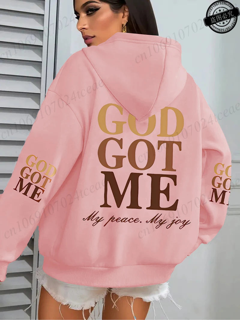 New Hoodies God Got Me Print Pullover Fashion Women Oversized Hoodie Long Sleeve Casual Hooded Sweatshirt Christian Design Hoody