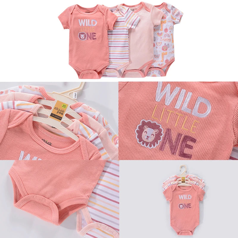 4Pieces Newborn Baby Boy Clothes Cartoon Cotton Romper Summer Short Sleeve Baby Girl Clothes 0-12M Print Bodysuit Bebes