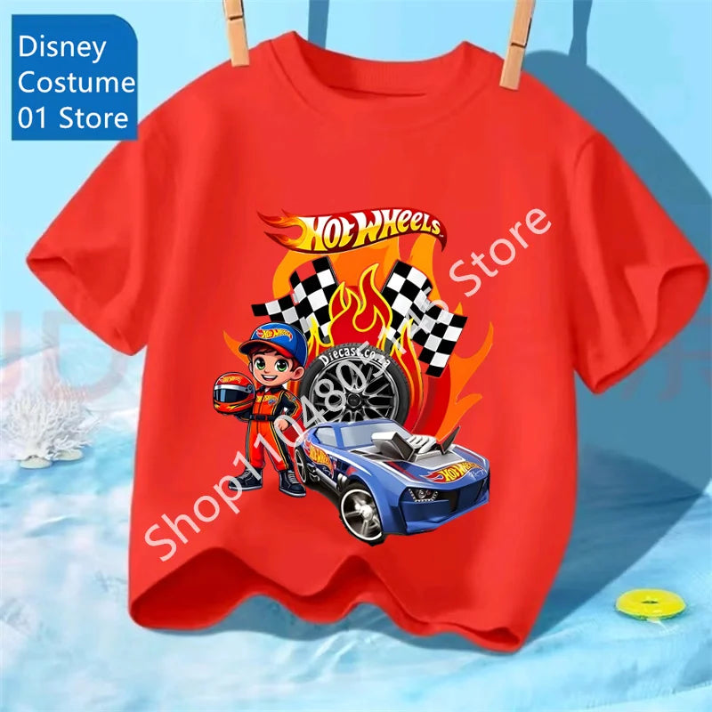 Summer Kids T Shirt Hot Wheels T-shirt Boys Girls Short Sleeve Tops Cartoon Cars Graphic Trucks Print T-shirt Children Clothing
