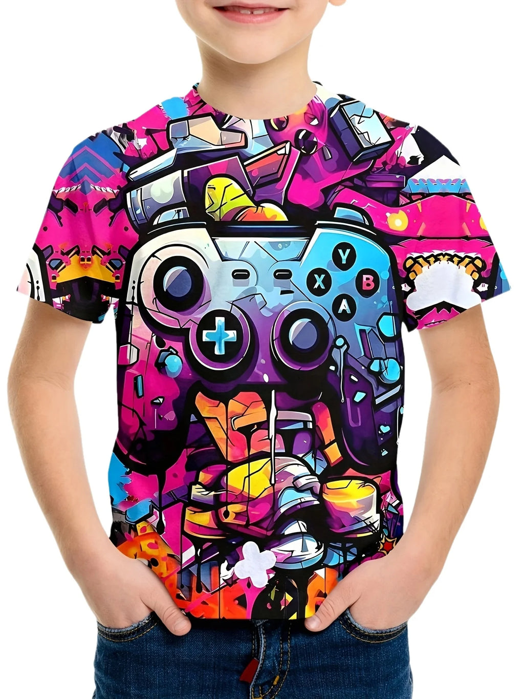 T-Shirts for Boys Short Sleeve 3D Gamepad Print Kids Summer Clothes Casual Fashion O-Neck Boys Tshirt Tops Children's Clothing