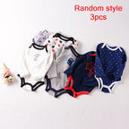 Baby Girl Fall Jumpsuit Long Sleeve 3Pcs Pure Cotton Newborn Bodysuits Round Collar Toddler Boy Clothes Set Infant Cute Costume