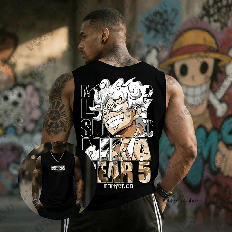 2026 Hot Anime One Piece Luffy Gear 5 Print Sleeveless T-shirt For Men Summer Sports Fitness Vest Tank Top Casual Gym Unisex Top
