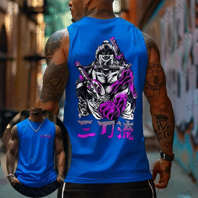 One Piece Anime Roronoa Zoro Print Sleeveless T-Shirt For Men Summer Sports Fitness Vest Tank Top Casual Oversized Unisex Tees