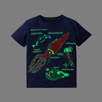 Little maven 2026 New Fashion Boys T-shirt Summer Luminous Dinosaur Animal Cotton Causal Clothes Lovely Tops for Kids 2-7 year