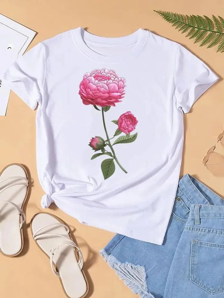 Graphic T-shirt Women Top Lady Female Shirt Tee Flower Carto Women Clothes Aesthetic Clothes Tops