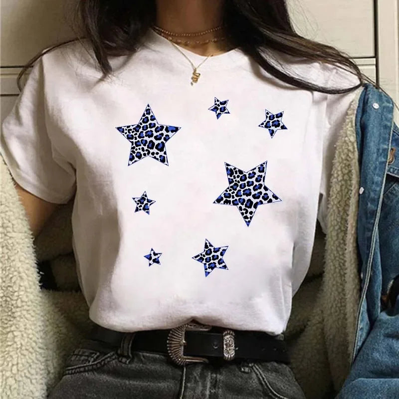 2024 Plus Size Womens Cartoon Graphic Star Printing T-shirts 90s Girls Style Casual Fashion Aesthetic Printed Female Top Tees