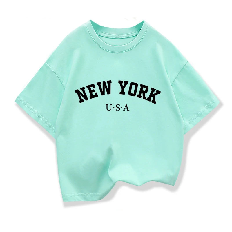 Summer Baby Boy Clothes Kid Girls Casual Tops New York Printed T-shirts Children Fashion Crew Neck Short Sleeve Top