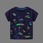 Little maven 2026 New Fashion Boys T-shirt Summer Luminous Dinosaur Animal Cotton Causal Clothes Lovely Tops for Kids 2-7 year