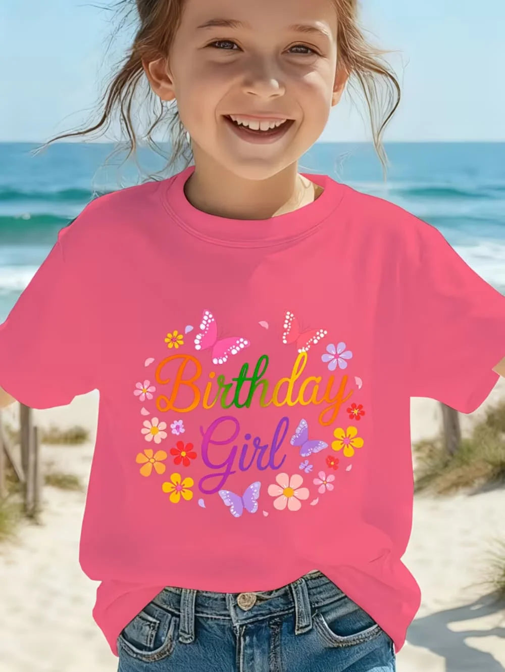 Girl Clothes Birthday Princess Printed Girls T-Shirt Happy Birthday Girl Party Outfit Tops Kids Short Sleeve Tshirt Kids Clothes