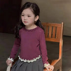 Bear Leader Spring and Autumn New Girls' Bottom Shirt Korean Edition Fashion Lace Splicing Fake Two Piece Long Sleeve T-shirt