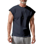 Amazon cross-border American summer new vest men's loose youth casual solid color thin shoulder T-shirt for men