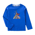 Girls New Autumn Clothes Paris Eiffel Tower T-shirt Long sleeved Cotton Tops Little Girl Butterfly Party Tees