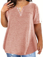 Plus Size 1XL-8XL Women's Loose Tops Ladies Casual V-neck Short Sleeve Pocket T-shirt Spring and Summer New Style