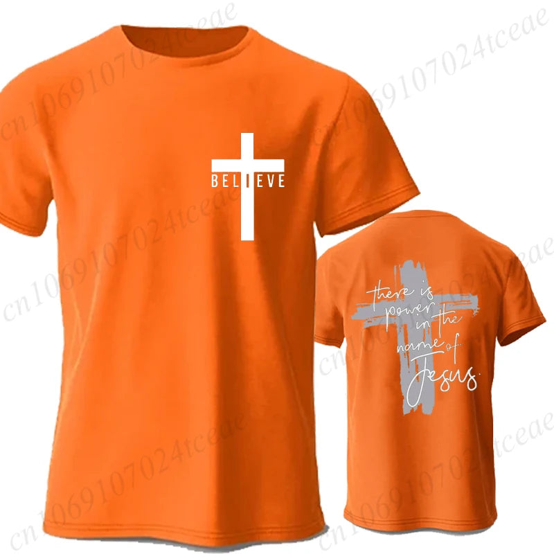 Women/Men Christian Faith T-shirts There Is Power in The Name of Jesus Graphic T-shirts Unisex Cross Faiths Graphic T Shirts