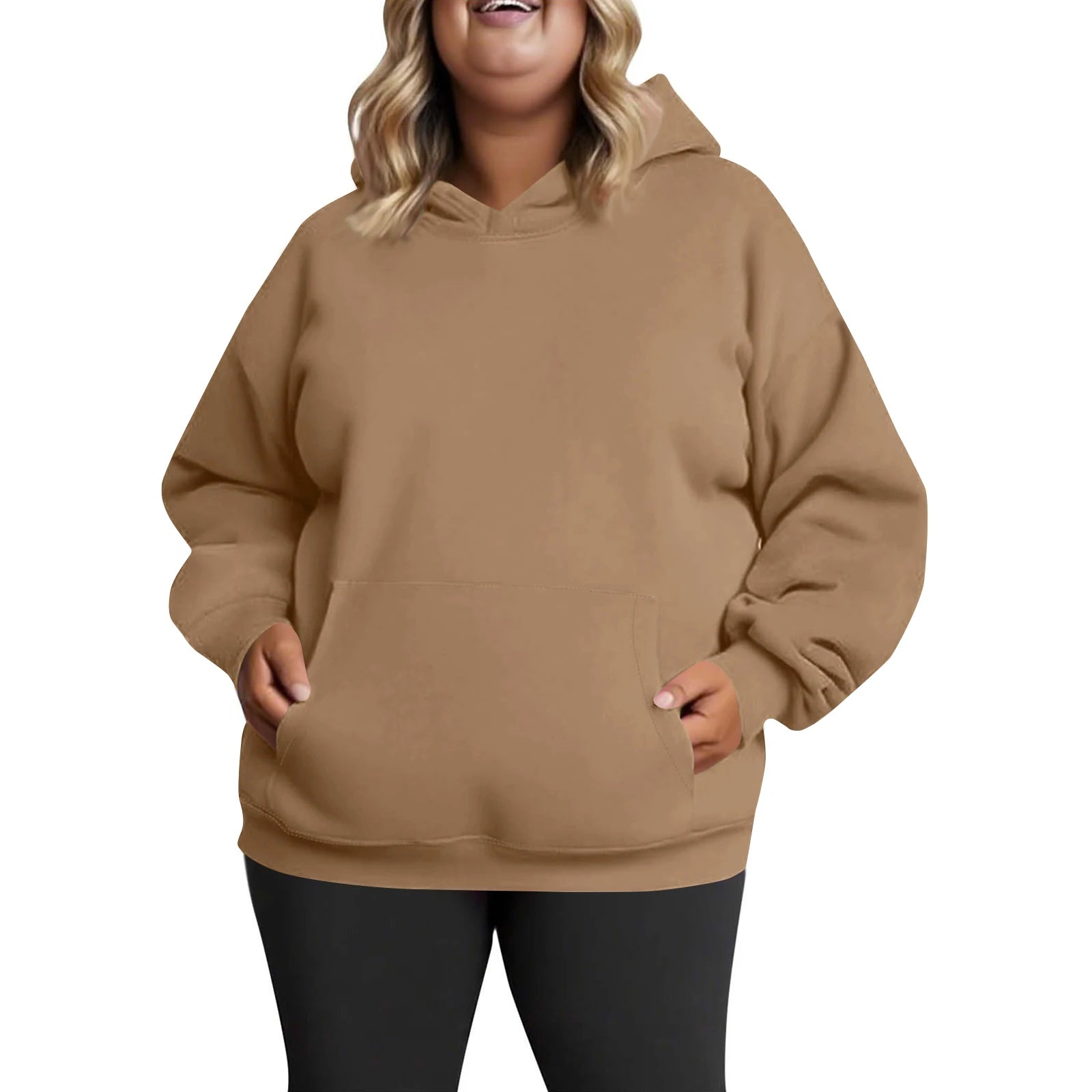 Plus Size Hooded Sweatshirt for Women Fall Fashion Casual Solid Color Pocket Hoodies Women's Clothing Street Hip Hop Hoody