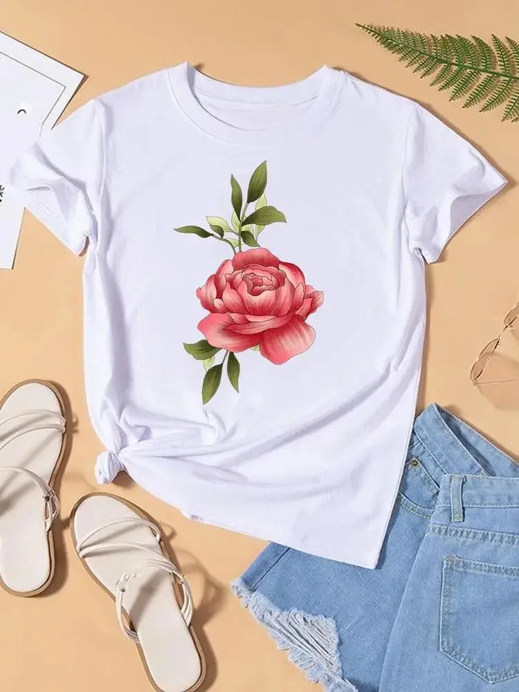 Graphic T-shirt Women Top Lady Female Shirt Tee Flower Carto Women Clothes Aesthetic Clothes Tops