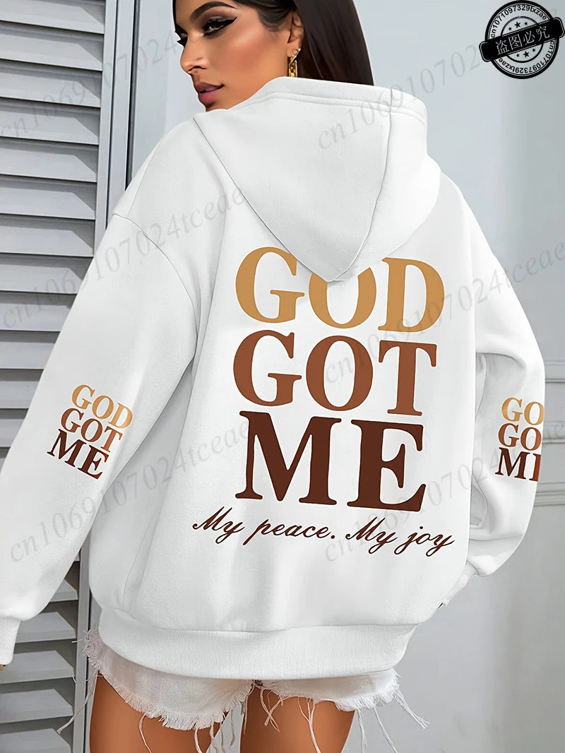 New Hoodies God Got Me Print Pullover Fashion Women Oversized Hoodie Long Sleeve Casual Hooded Sweatshirt Christian Design Hoody