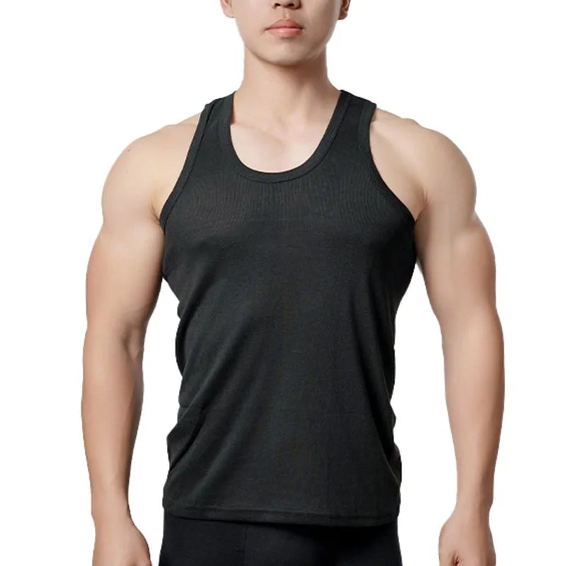 1pcs Pure Cotton Men Four Seasons Vest Teenagers Simple Fit Sports Fitness T-shirt Middle-aged Casual Sleeveless Tops L-4XL