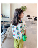 1pcs Summer Kids Flower Print Tops Clothes Girls Korean Style Shirt Children Short Sleeve T-shirts Child Casual Comfort T Shirs
