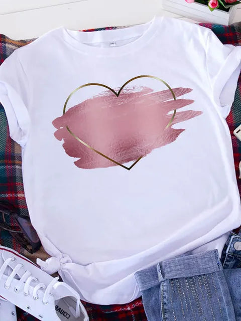 Plus Size Brave Soul L American Retro Letters Love White T-shirt Women Short Sleeve Round Neck Casual Top Summer Aesthetics Tops