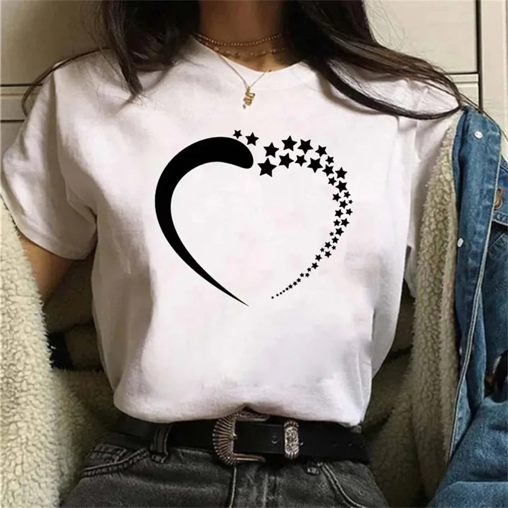 2024 Plus Size Womens Cartoon Graphic Star Printing T-shirts 90s Girls Style Casual Fashion Aesthetic Printed Female Top Tees