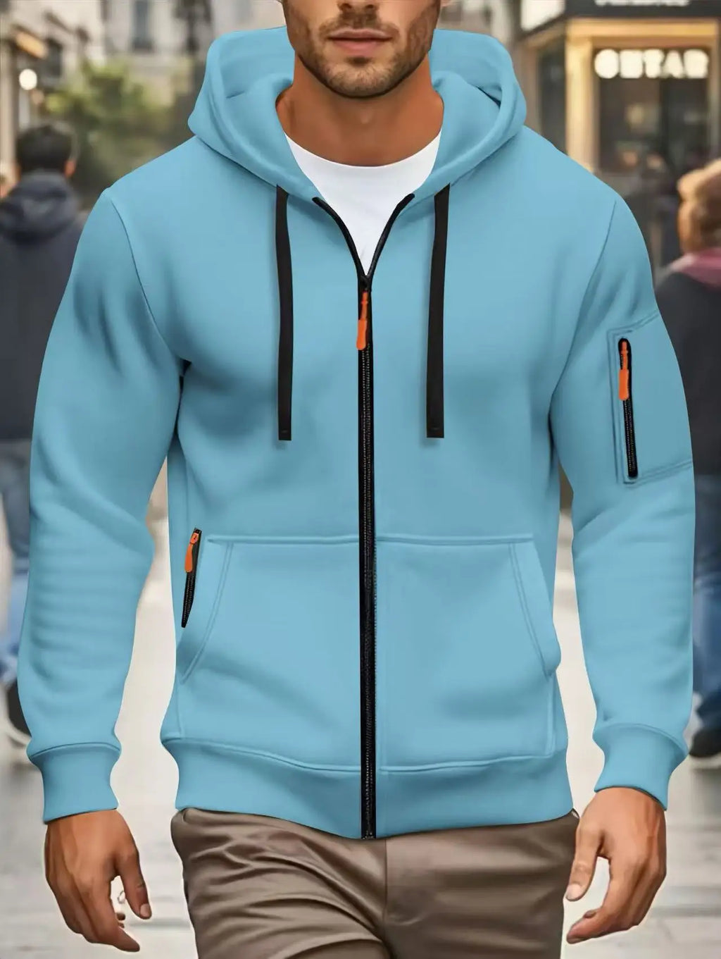 Men autumn and winter New Hoodies Long Sleeve Sweatshirt pocket Zipper Design Hooded Sweatshirt  Men Sportswear Casual Jacket