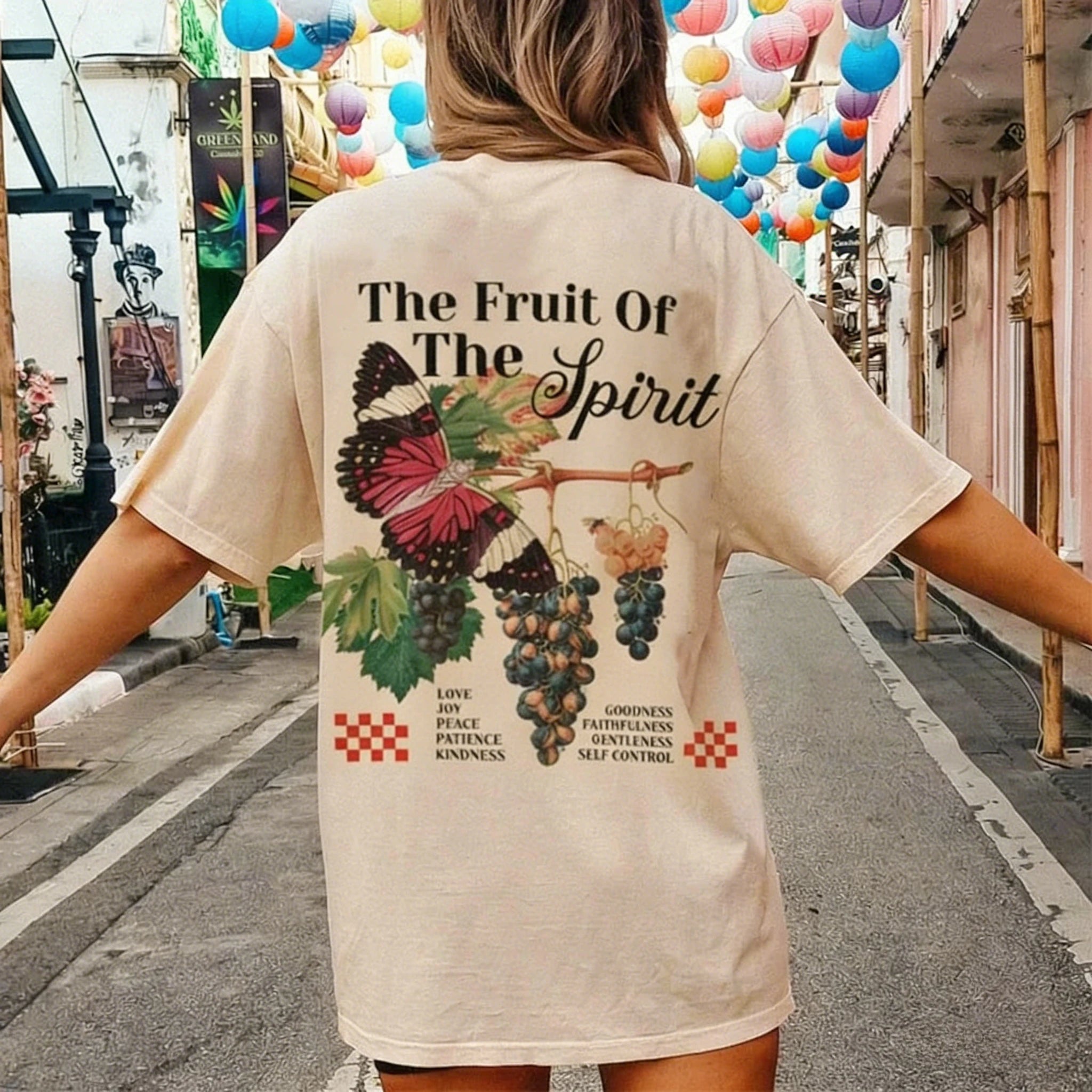 Vintage Boho Cottagecore Female Top Fruit of Spirit Christian T-Shirt Bible Verse Religious Faith Graphic Tee for Women Men