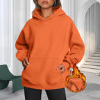 Plus Size Solid Color Kangaroo Pocket Casual Long Sleeve Hoodie, Women's Sweatshirt For Fall & Winter