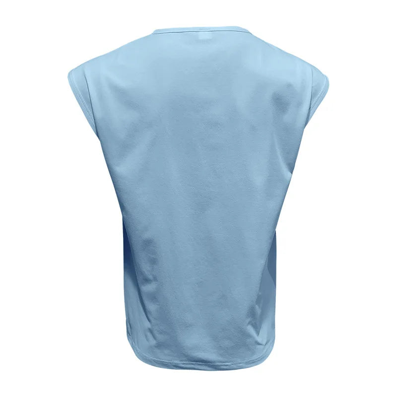 Amazon cross-border American summer new vest men's loose youth casual solid color thin shoulder T-shirt for men