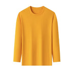 Men's Solid Color round Neck Long Sleeve T-Shirt Cotton Summer Comfortable Breathable Casual Top in Various Colors