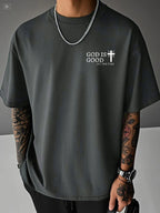 Men's Summer 100% Cotton Casual God is a Good Faith Double sided Printed Loose Sport Round Neck Short Sleeve T-shirt Versatile T