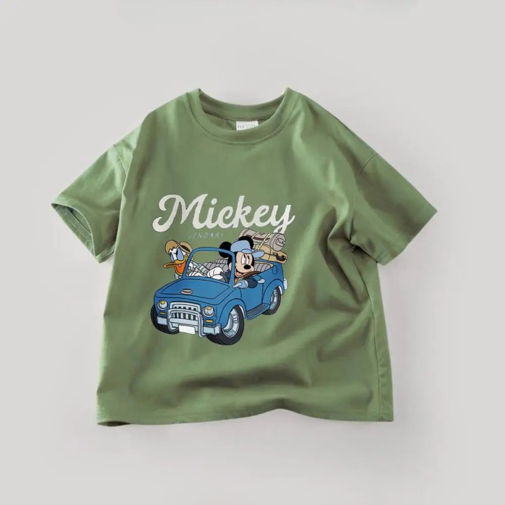 Disney Mickey Boys T Shirts Short Sleeved Tops Cartoon Cotton Kids Clothing Summer Casual Simple Children Tees Toddler Costume