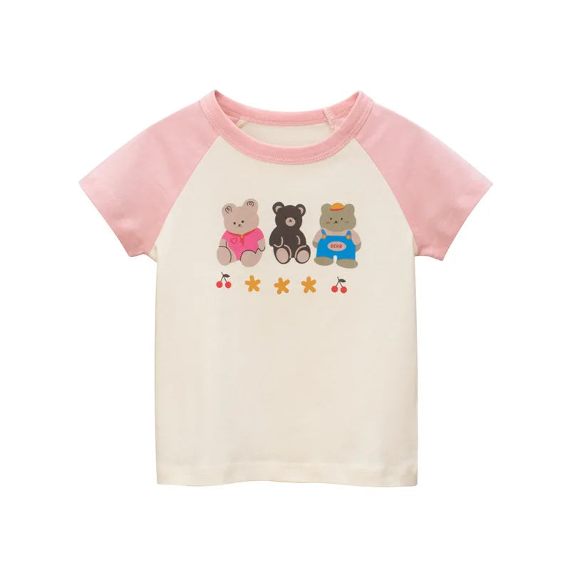 2025 Summer 2-8 Years Kids Girl Shorts Sleeve T-shirts Printed Little Girl Top Baby Girl T Shirts Children Toddler Girl Clothes