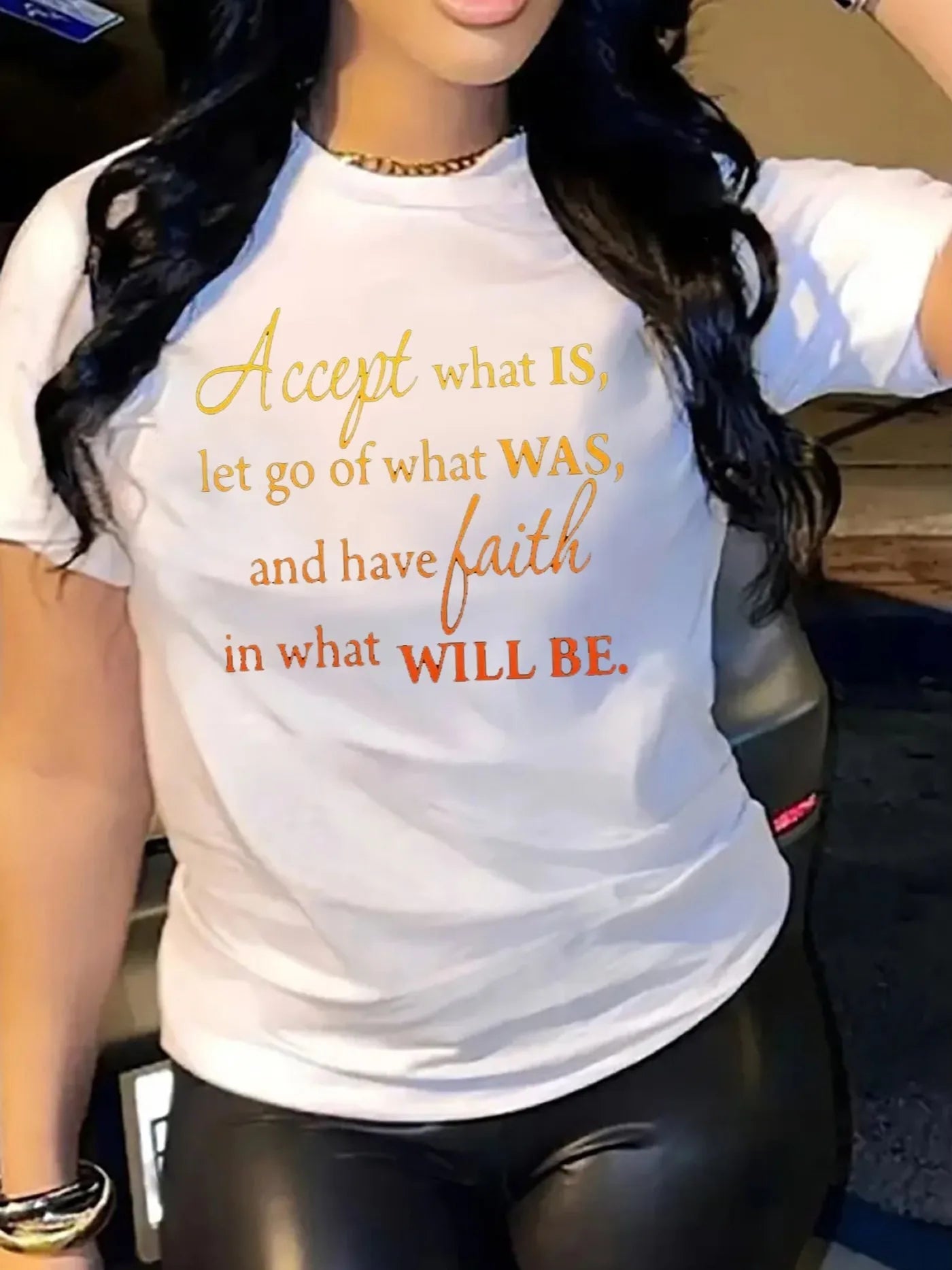 Accept What Is Women's Tee - Inspirational Faith Quote Graphic Black Top