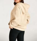 Plus Size Solid Color Kangaroo Pocket Casual Long Sleeve Hoodie, Women's Sweatshirt For Fall & Winter