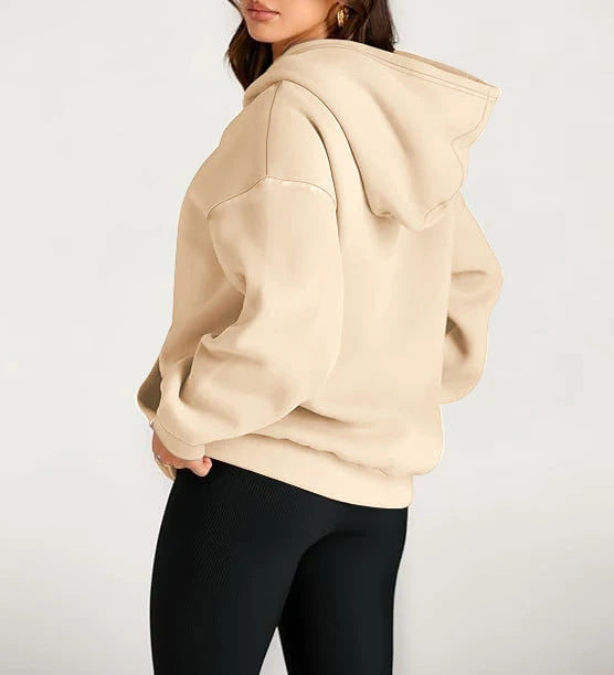 Plus Size Solid Color Kangaroo Pocket Casual Long Sleeve Hoodie, Women's Sweatshirt For Fall & Winter