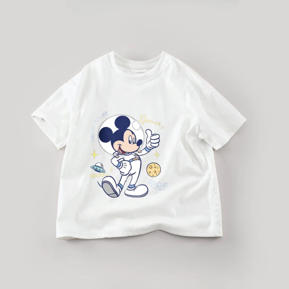 Disney Mickey Boys T Shirts Short Sleeved Tops Cartoon Cotton Kids Clothing Summer Casual Simple Children Tees Toddler Costume