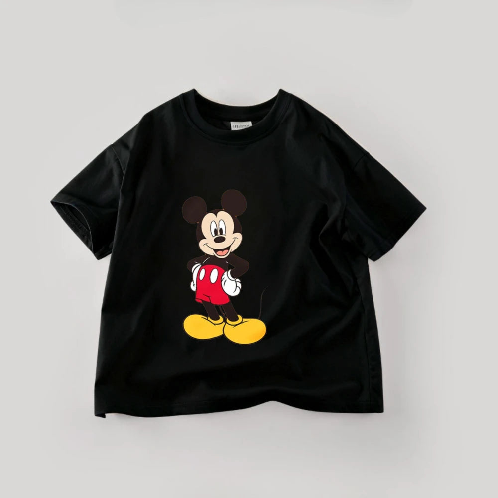 Disney Mickey Boys T Shirts Short Sleeved Tops Cartoon Cotton Kids Clothing Summer Casual Simple Children Tees Toddler Costume