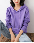 Women Hoodies 100% Cotton Spring Autumn Loose Long Sleeve Pullovers Solid Casual Ladies Outerwear Hooded Hoodie Womens Clothing