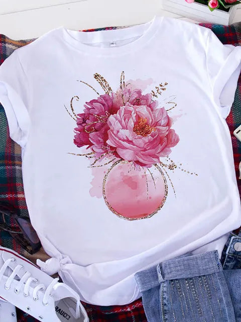Plus Size Brave Soul L American Retro Letters Love White T-shirt Women Short Sleeve Round Neck Casual Top Summer Aesthetics Tops