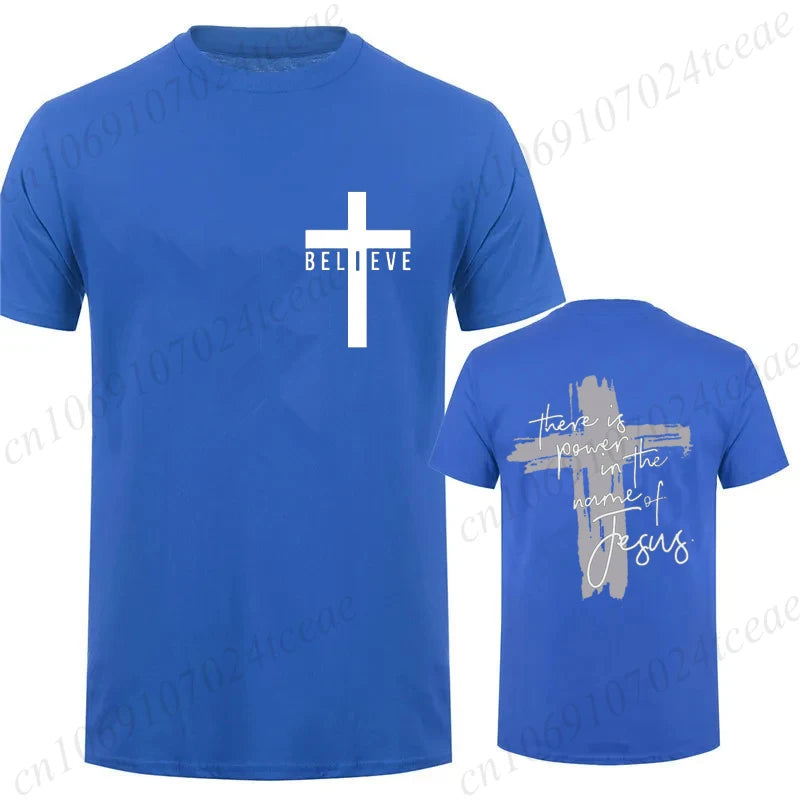 Women/Men Christian Faith T-shirts There Is Power in The Name of Jesus Graphic T-shirts Unisex Cross Faiths Graphic T Shirts