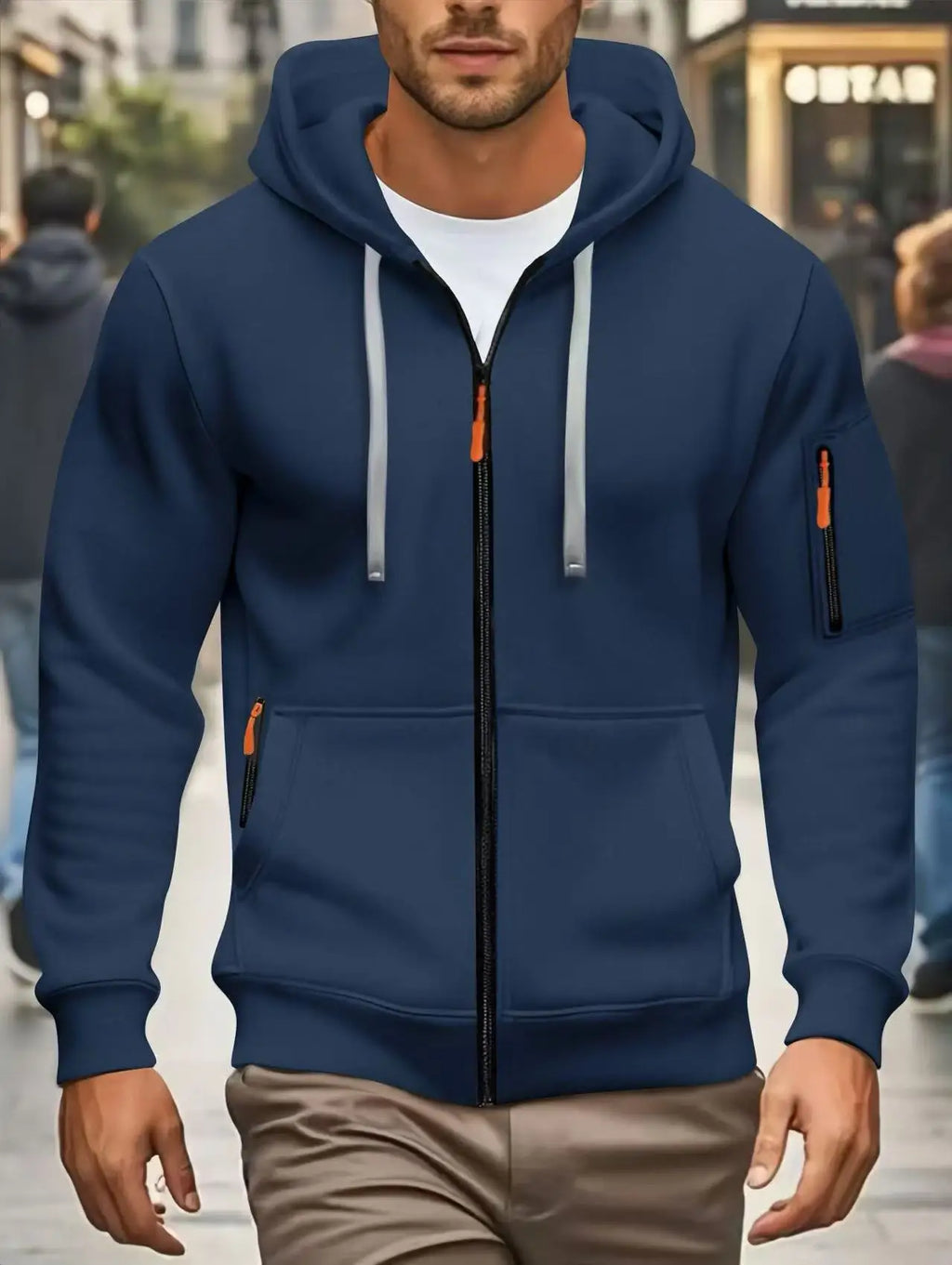 Men autumn and winter New Hoodies Long Sleeve Sweatshirt pocket Zipper Design Hooded Sweatshirt  Men Sportswear Casual Jacket