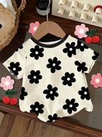 Girl Clothing Summer 3D Print T-Shirt Kawaii Cat Graphic Kids Girls Clothes Outdoor Short Sleeve Causal Children Top for Girls