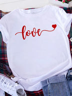 Plus Size Brave Soul L American Retro Letters Love White T-shirt Women Short Sleeve Round Neck Casual Top Summer Aesthetics Tops