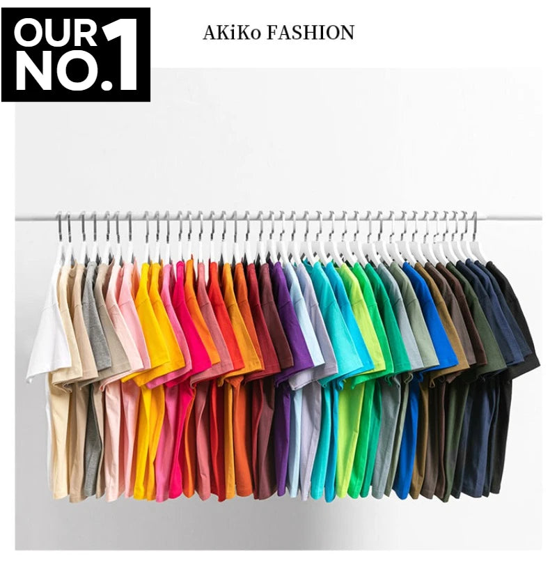 Plus Size Pure Cotton Full-color Short-sleeved T-shirt Solid Color Thick Loose Casual Versatile Bottoming Shirt Top Men Women