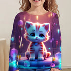 Children's Clothing Girl T-Shirts Top Long Sleeve Children T-Shirt Cute Cat Print Casual Kids Summer Autumn Clothes Girl Clothes