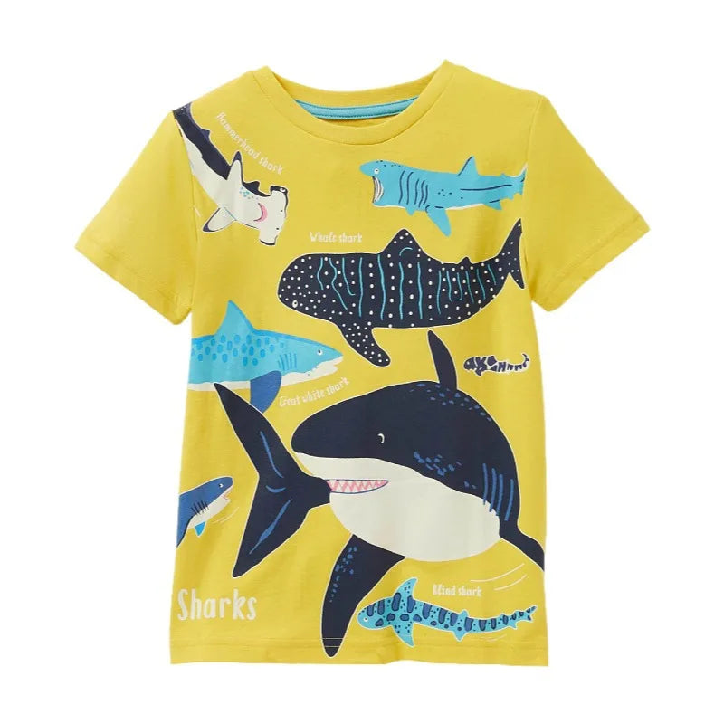 Little maven 2026 New Fashion Boys T-shirt Summer Luminous Dinosaur Animal Cotton Causal Clothes Lovely Tops for Kids 2-7 year